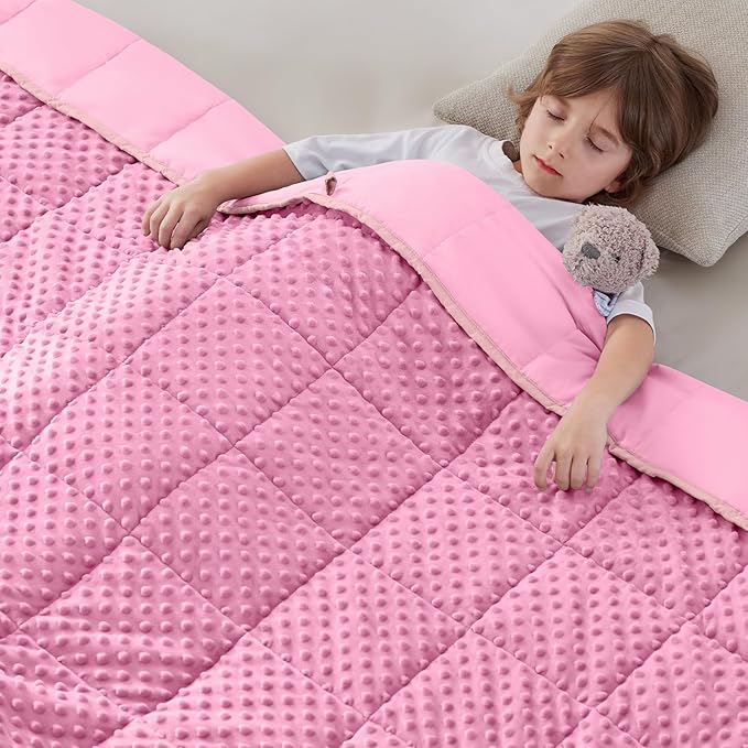 anfie Weighted Blanket Kids(40"x60" 10lbs) Weighted Blanket Cooling Blanket for Sleeping,Throw Size Breathable Blanket with Premium Glass Bead(Pink)