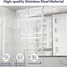 SWTYMIKI Over the Door Shower Caddy - 3 Tier Adjustable Shower Organizer Hanging with Soap Holder, No Drilling Stainless Steel Bathroom Hanging Caddy for Body Wash, Shampoo, Soap, Razor, White
