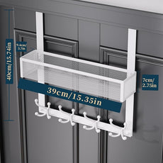 Consumest Over The Door Hooks Organizer - Door Hanger with Mesh Basket & 16 Coat Rack Hooks, Back Storage Organizer for Bedroom, Bathroom, Kitchen, Office, White