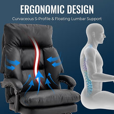Office Chair with Footrest 500lbs,Reclining Leather Computer Chair for Heavy People, Big and Tall Comfy Executive Desk Chair with Lumbar Support & Pillow .High Back Black