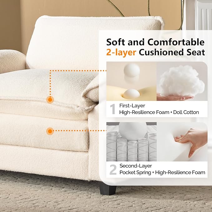 VINGLI Cloud Teddy White Single Chair with Armrest