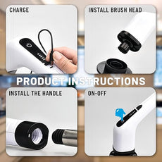 Electric Spin Scrubber- Ditch The Scrubbing! Long Handle Shower Scrubber with 9 Replaceable Heads - 2 Speed Cordless Brush Ensures Long Battery Life, Modern White Design!