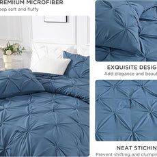 Andency Ocean Blue Queen Comforter Set, 3 Piece All Season Decorative Pintuck Bedding Comforter & Sets, Ocean Blue Soft Microfiber Lightweight Washable Bed Set for Queen Size Bed