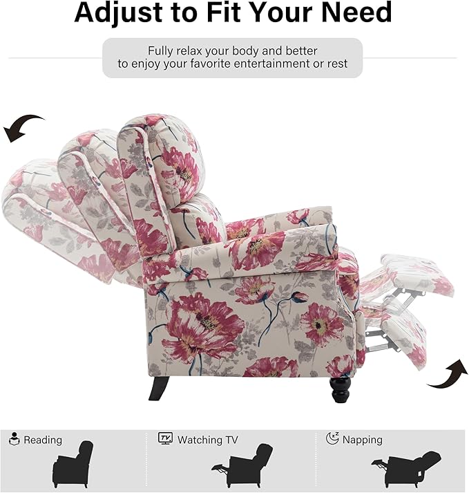 Recliner Chair, Modern Pushback Armchair with Adjustable Backrest & Footrest for Bedroom, Living Room (Pattern Floral,Set of 2)