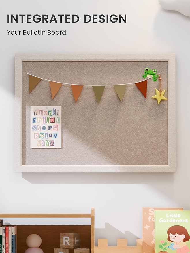 Foldable Cork Board Alternative, Felt Bulletin Board 24" x 18" Oatmeal Frame with 16 Adhesive Tabs, Pin Board for Home Office, Classroom, Entryway, Kitchen Wall Decor—Deep Camel