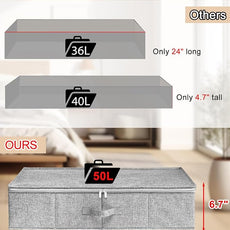 punemi Under Bed Storage, 3 Pack Underbed Storage Container Bags With Lid, Foldable Sturdy Clothes Storage Drawer Organizer W/ 3 Handles, Ultra Thick Fabric Blanket Shoe Storage Box, Grey