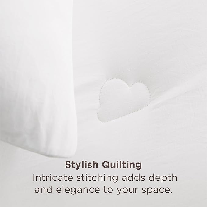 Bedsure King Size Comforter Set White, Soft Prewashed King Bedding, Quilted Comforter with Cloud Design, Down Alternative Comforter for All Seasons, 3 Pieces Bed Set with 2 Pillow Shams