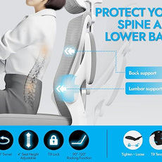 Ergonomic Office Chair - Computer Desk Chairs Comfy, Mesh High-Back Gaming Chair with Adjustable Lumbar Support, Executive Task Chair for Adults, Comfortable for Long Hours (Grey Silver)