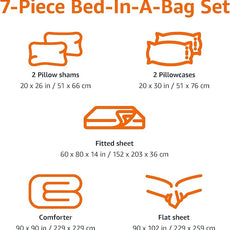 Amazon Basics Microfiber Kids' Bed-in-a-Bag 7-Piece Bedding Sheet and Comforter Set, Full/Queen, Unicorn Print