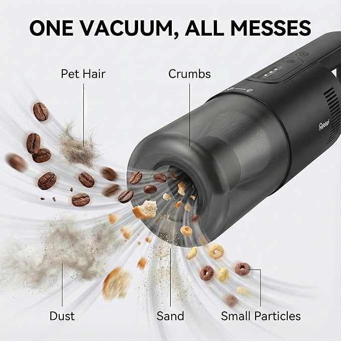 Handheld Vacuum Cordless, 5-in-1 Car Vacuum Portable Cordless 30 Mins Rapid Rechargeable Hand Vacuum Brushless Motor 19000Pa Strong Suction, Dust Busters for Car Home with 4 Nozzles, Black
