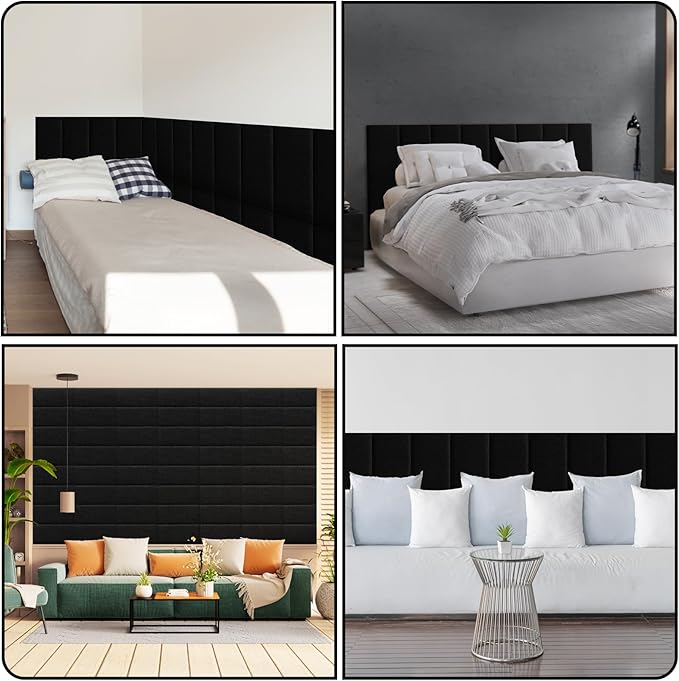 12 Piece Linen Fabric Peel and Stick Headboard, Upholstered Wall Mounted Headboard for Twin, 3D Anti-Collision Soundproof Self-Adhesive Wall Panel for Bedroom 23.62" x 9.84"