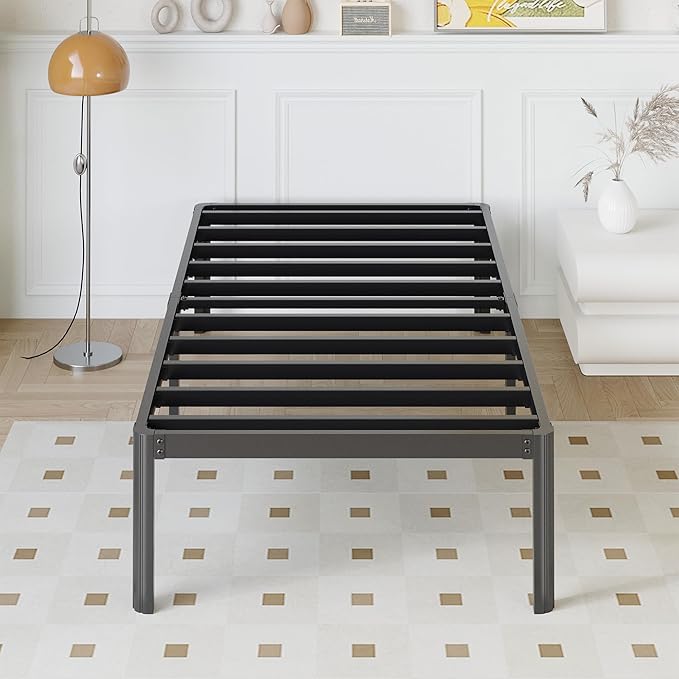 14 Inch Twin XL Bed Frame Heavy Duty Metal Platform Bed Frame Twin XL with Rounded Corner Legs, Noise Free, Easy Assembly, No Box Spring Needed, Black.