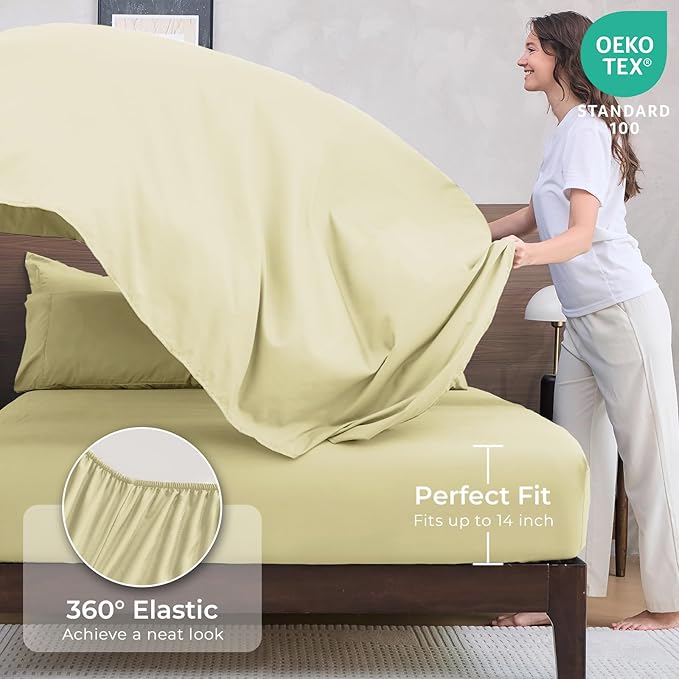 HEVUMYI Cream Yellow Cali-King Comforter Set - 7-Piece All Season Bed in a Bag Cali-King, Ultra Soft Bedding Set with Comforter, Flat Sheet, Fitted Sheet, Pillowcases, Pillow Shams
