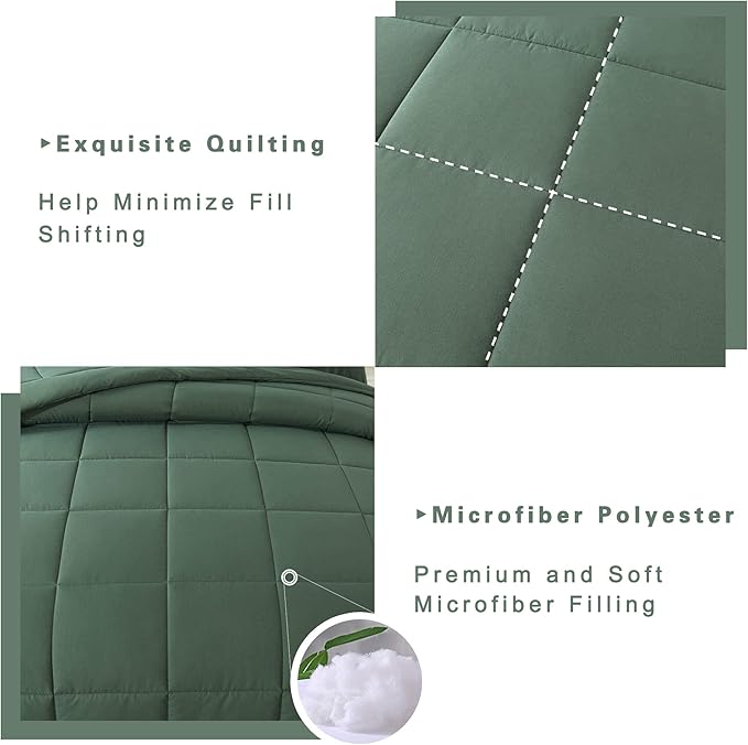 DOWNCOOL Queen Comforter Set -All Season Bedding Comforters Sets with 2 Pillow Cases-3 Pieces Bedding Sets Queen -Down Alternative Sage Green Queen Size Comforter Sets(88"x92")