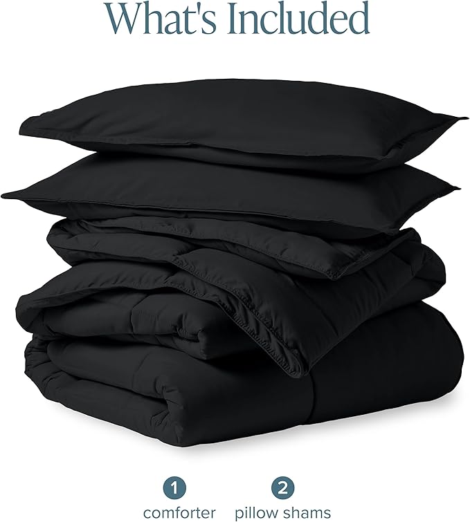 Bare Home Comforter Set - Full Size - Ultra-Soft - Goose Down Alternative - Premium 1800 Series - All Season Warmth (Full, Black)