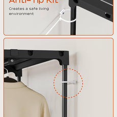 Clothes Rack, Portable Closet, 54.3 Inch Large Capacity Wardrobe Closet, Clothes Storage Organizer with Shelves and 3 Hanging Rods, Easy to Assembly, Black PCT022B01