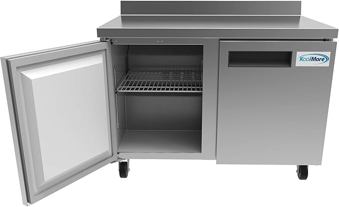 KoolMore 48" Stainless Steel 2 Door Worktop Commercial Refrigerator with 3 1/2 Backsplash - 12 cu.ft (RWT-2D-12C)