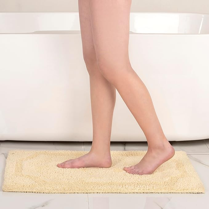 voyzz home Set of 2 Reversible Bath Rug 20x32 inch -17x24 inch | 100% Cotton Hand Tufted Soft & Absorbent Bath Mat|Washable Quick Dry Shaggy Shower Mat | Non-Slip Mordern Bathroom Decor | Yellow…