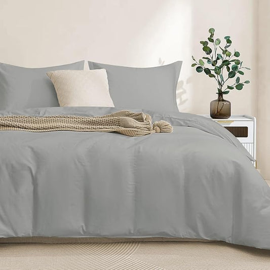 100-Percent Cotton Duvet Cover Set, Hidden Zipper Closure, Ultra Soft, Easy Care and Durable, Simple Bedding Style, King,Grey (Comforter Not Included)