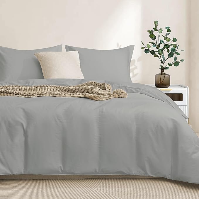 100-Percent Cotton Duvet Cover Set, Hidden Zipper Closure, Ultra Soft, Easy Care and Durable, Simple Bedding Style, Twin, Grey (Comforter Not Included)