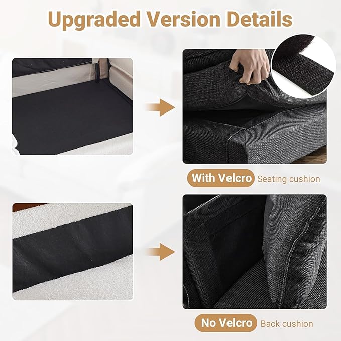 VINGLI 121" Cloud Linen Couch, Comfy Modular Sectional Sofa Set for Living Room,Modern 3-Seat Convertible Loveseat Sofa with 1 Ottoman for Small Space, Black