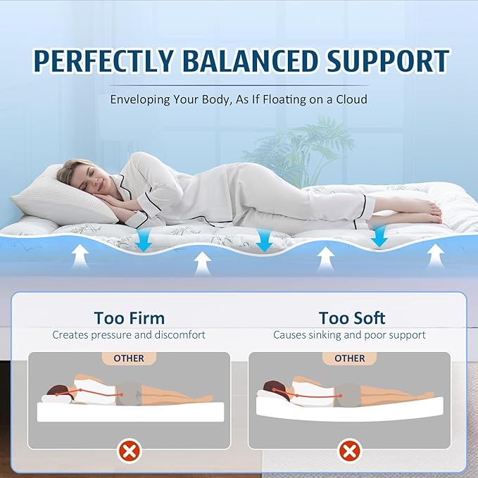 DOWNCOOL Dual Layer 4 Inch Memory Foam Mattress Topper Twin - 2 Inch Gel Memory Foam & 2 Inch Cooling Pillow Top Mattress Pad for Back Pain Relief, Soft Bamboo Viscose Air Layer Cover