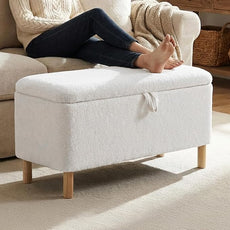 Ottoman with Storage, Storage Ottoman Bench, Entryway Bench, End of Bed Bench with Wood Legs for Bedroom, Living Room,2PCS,Cream