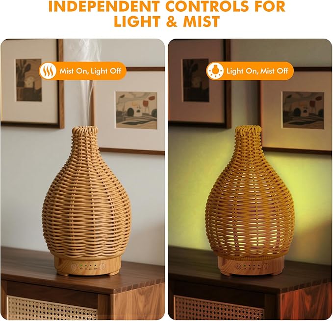 Essential Oil Diffuser Aromatherapy Diffuser-150ml Ultrasonic Fragrance Diffuser Humidifier Whisper Quiet Timer Setting 7 LED Colors Changing Lights for Home Office Decor & Gift (Handwoven)