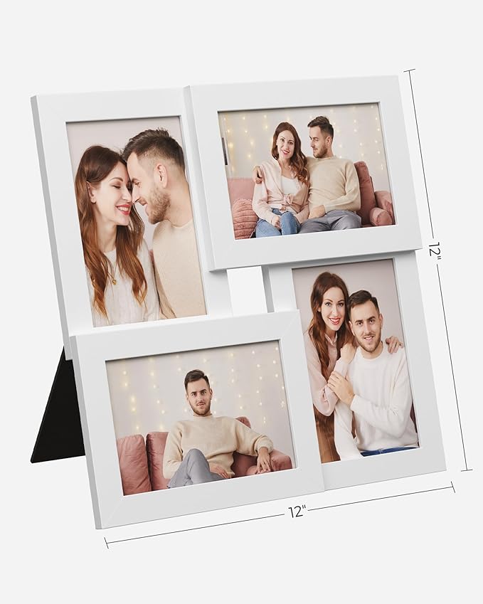 SONGMICS 4x6 Collage Picture Frames, Family Photo Collage Frame Set of 4 for Wall Decor, Glass Front, Wall Hanging or Tabletop, Cloud White URPF25WTV1