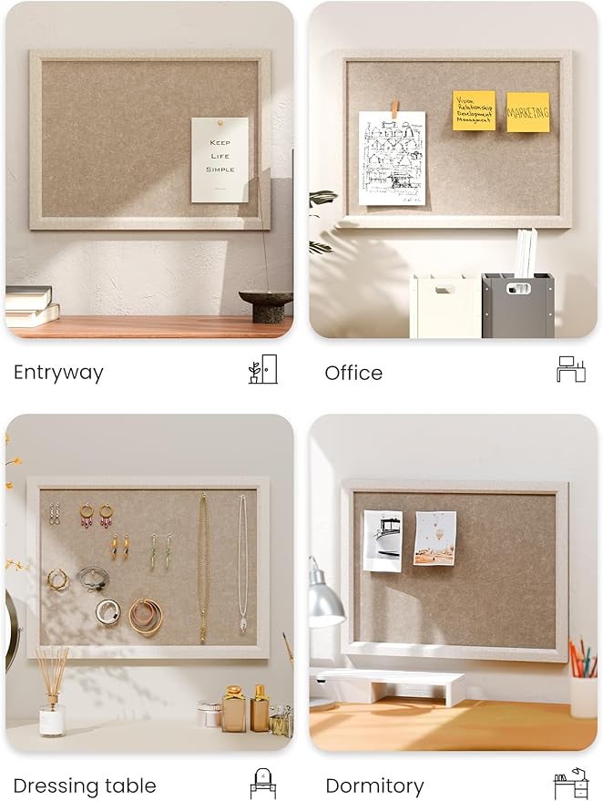 Felt Cork Board Alternative, Felt Bulletin Board 16" x 12" Oatmeal Frame with 8 Adhesive Tabs, Pin Board for Home Office, Classroom, Entryway, Kitchen Wall Decor—Deep Camel