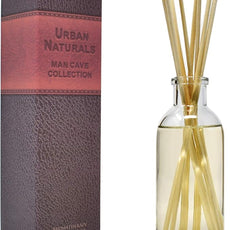 Urban Naturals Leather Mahogany Reed Diffuser Oil Set with Reed Sticks – Masculine Blend of Smoky Bergamot, Leather, Spice, Amber and Wood - Made in The USA