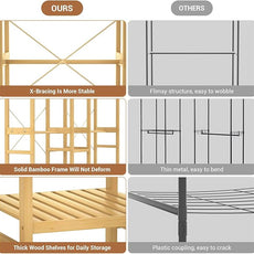 Homykic Bamboo Closet System Clothes Rack, Large Freestanding Garment Rack Clothing Rack for Hanging Clothes with 7 Storage Shelves and 5 Rods, Open Wardrobe Organizer with 4 Hooks, Natural