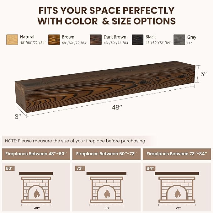 Dreamland Fireplace Mantel - Wall-Mounted Mantles for Over Fireplace - Farmhouse Fireplace Mantle Shelves - Handcrafted Wood Fireplace Mantels - Floating Fireplace Mantel 48 X 8 X 5 - Dark Brown