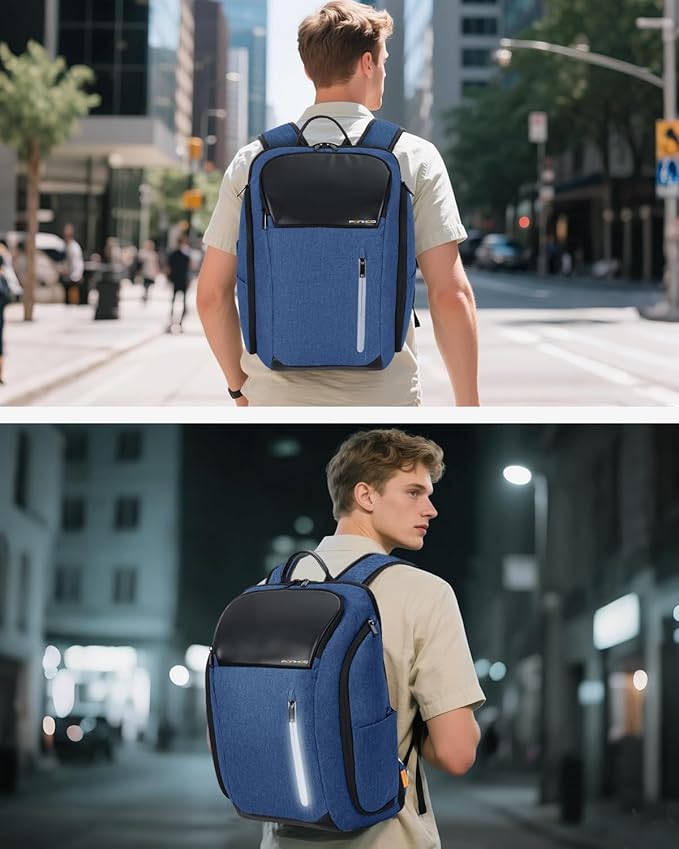 17 Inch Laptop Backpack for Men, Business Travel Anti-Theft Backpack with USB Charging Port, Water Resistant Computer Bag Carry On Flight Approved for Work College Weekender, Light Blue
