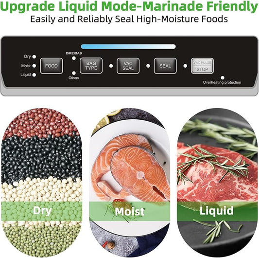 Vacuum Sealer Machine with 10 Bags & 10 Feet Bag Roll | 85kPa Powerful Suction | Automatic Food Sealer for Sous Vide | Dry & Moist Modes | Compact with Built-in Cutter