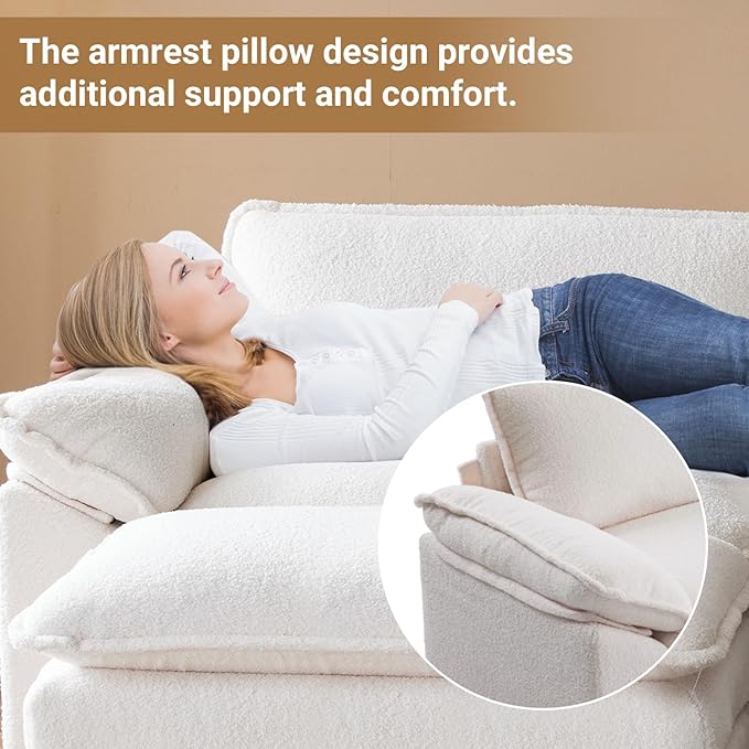 VINGLI 157" Cloud Teddy White Convertible Sectional Sofa, Comfy U-Shape Extra Deep Seat Sofa Couch for Living Room,Modern Chenille 4-Seat Convertible Sofa with 3 Movable Ottomans for Small Space