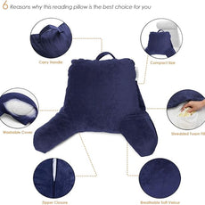 Nestl Reading Pillow with Shredded Memory Foam, Designed for Sitting Up in Bed and Couch, Back and Arms Adjustable Support for Adult & Teens Backrest Pillows for Reading, with Washable Cover Navy Blue