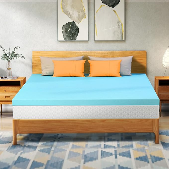 VALUXE California King Mattress Topper 4 Inch Cooling Gel Memory Foam, CertiPUR-US Certified Topper & Pad for Back Pain Relief, Soft Breathable Bedding with Pressure Relief (Blue)