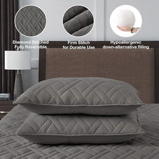 HORIMOTE HOME Quilt Set Twin Size Grey, Classic Geometric Diamond Stitched Pattern, Microfiber Ultra Soft Lightweight Bedspread Coverlet for All Season, 2 Piece Includes 1 Quilt and 1 sham