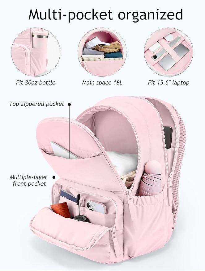 Travel Backpack for Women, 15.6 Inch College Laptop Backpack, Water Resistant Work Backpacks, Cute Quilted Bookbag