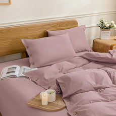 JELLYMONI Cotton Duvet Cover Twin Size - Pink Comforter Cover with Button 100% Washed Cotton 2PCS Breathable Soft Solid Bedding Set Duvet Cover 68×90in & 1 Pillowcase (NO Comforter)