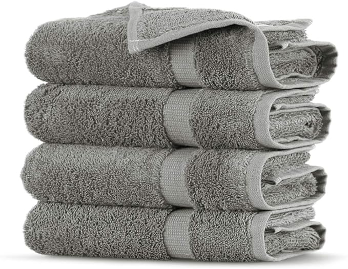 Towel Bazaar Premium Cotton Super Soft and Absorbent Turkish Towels (4-Piece Washcloth, Gray)