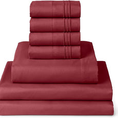 Mellanni Split King Sheet Set - 7-Piece Iconic Collection Bedding, (Including 4 Pillowcases), 16-Inch Deep Pocket, Easy Care, Extra Soft, Cooling Sheets, Brushed Microfiber - Brick Red