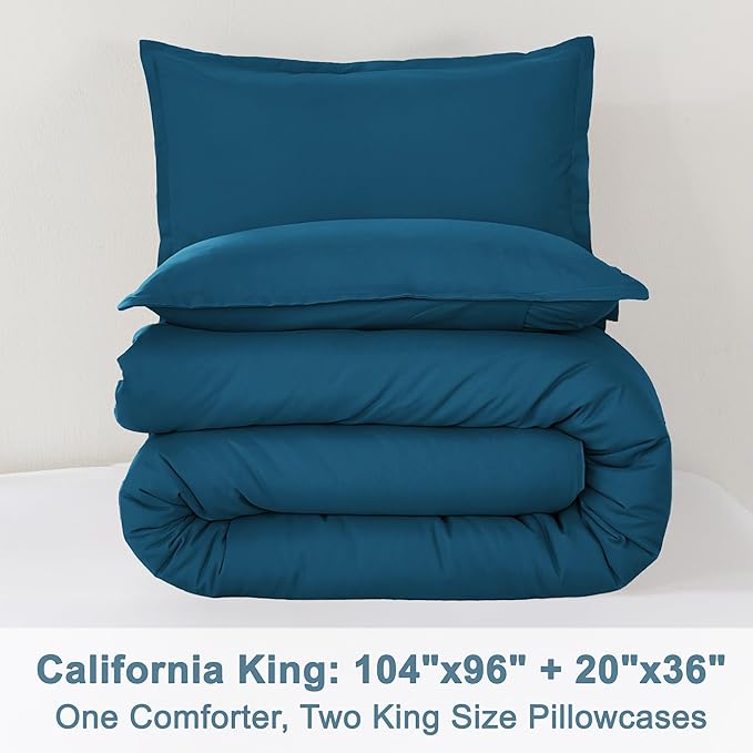 Litanika Comforter Set, Lightweight Solid Bedding Comforter Set, Fluffy Down Alternative Bed Set, Teal, California King