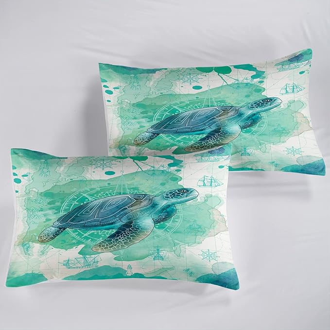 CVHOUSE Sea Turtle Bedding Set, Full Ocean Bohemia Comforter for Boys Kids Girls, Quilt Set With 1 Comforter and 2 Pillow Cases