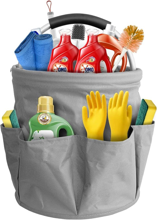 Bucket 17L Cleaning Organizer with Handle with 6 Pockets Foldable Storage Blue Portable Cleaning Bucket Bag Shower Box Home Garden Multifunctional Camping Storage Basket