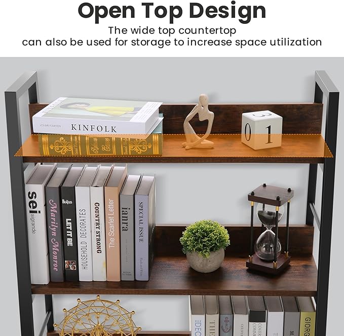 Himimi Ladder Bookshelf, 5 Shelf Bookcase Industrial Bookshelf Wood and Metal Bookshelves, Plant Flower Stand Rack Book Storage Shelves for Living Room, Bedroom, Home Office (2 PCS)