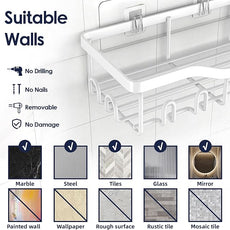 Shower Caddy Adhesive Shower Organizer 7-Pack, Rustproof Stainless Steel Bathroom Shelves, Large Capacity No-Drill Rack Storage Accessories with Soap Dish Toothbrush Holder Hooks (White)
