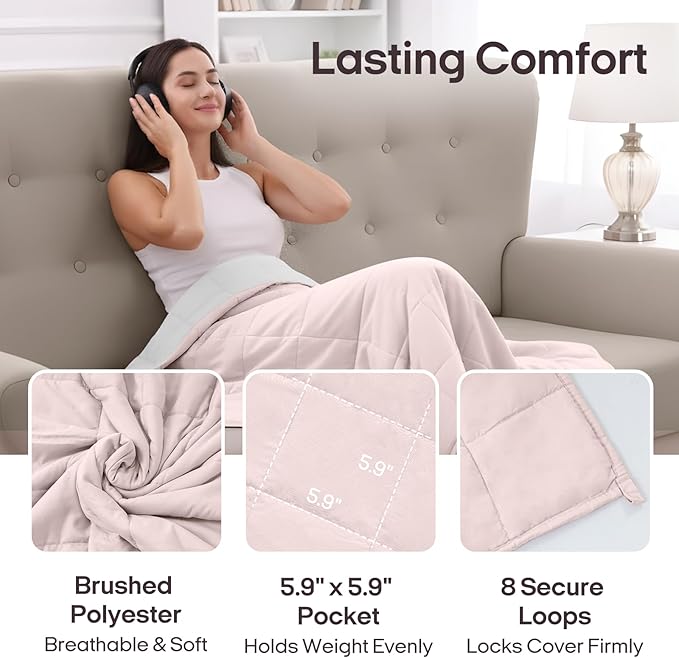 ZonLi Weighted Blanket for Adults(60"x80",20lbs, Pink/Light Grey) Queen Size High Breathability Cooling Heavy Blanket, Soft Material with Premium Glass Beads,All-Season.