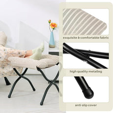 HollyHOME Lazy Chair with Foldable Ottoman, Accent Comfy Lounge Armchair and Folding Footrest Stool, Leisure Sofa Reading Chair and Footstool for Living Room, Bedroom, Dorm,Beige Stripe